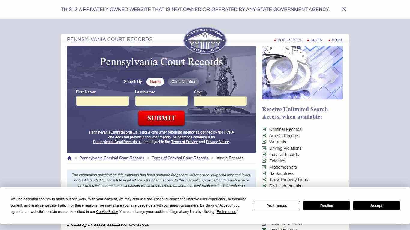 Pennsylvania Inmate Search | PennsylvaniaCourtRecords.us